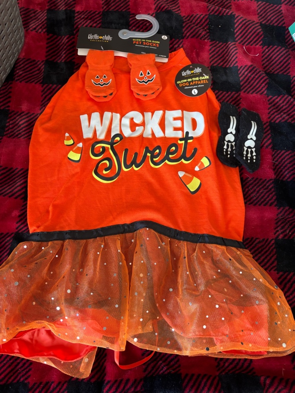 Orange "Wicked Sweet" Halloween Dog Dress with Matching Pet Socks
